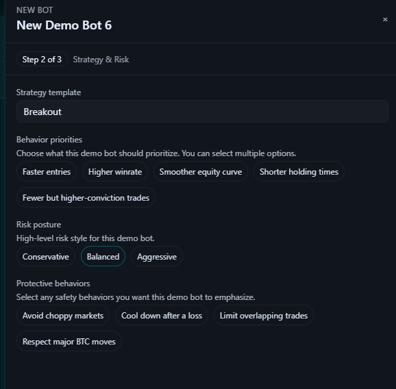 Bot configuration panel placeholder